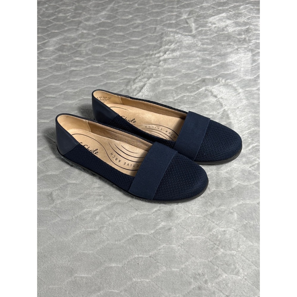LifeStride Naomi Navy Blue Knit Comfort Flats Active Arch Womens 10M